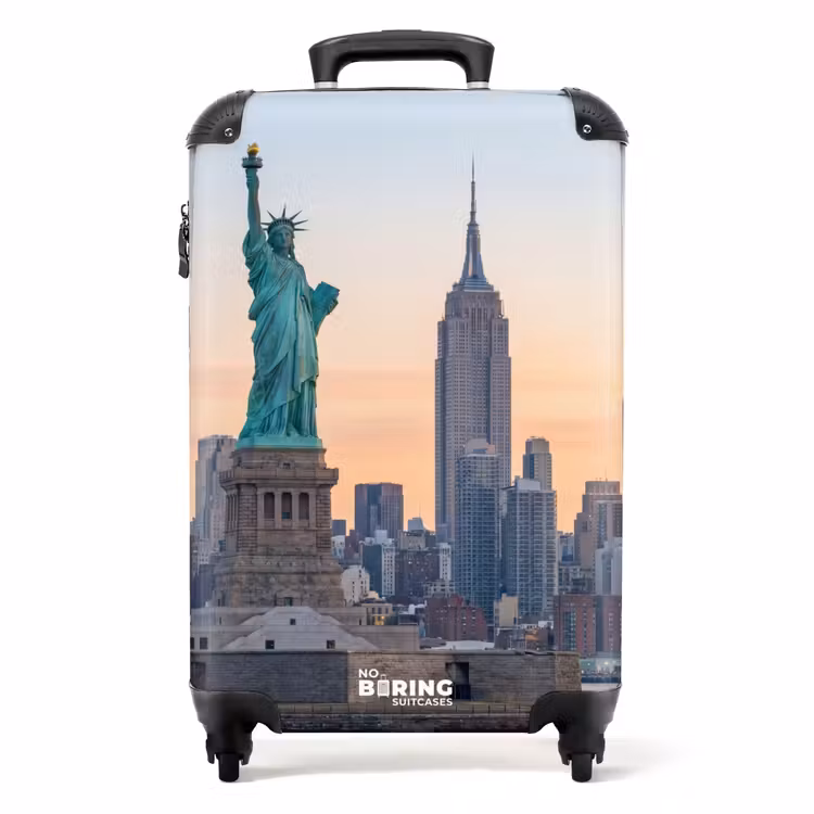Koffer - Freiheitsstatue – New York – Sonnenaufgang – Stadt – Architektur - Vrijheidsbeeld - New York - Zonsopgang - Stad - Architectuur NBS - Handbagage koffer - Volwassenen Unisex middel