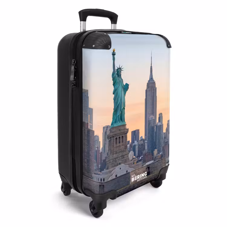 Koffer - Freiheitsstatue – New York – Sonnenaufgang – Stadt – Architektur - Vrijheidsbeeld - New York - Zonsopgang - Stad - Architectuur NBS - Handbagage koffer - Volwassenen Unisex middel