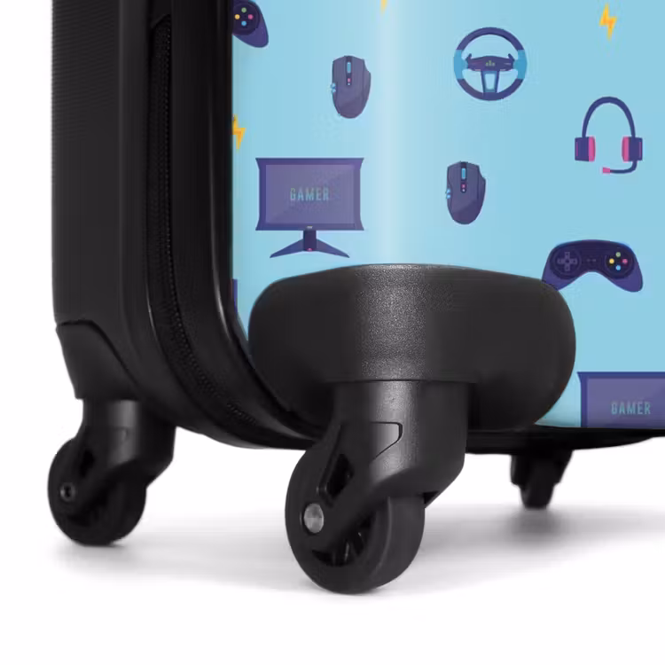 Gamer patroon met spelaccessoires op blauw NBS - Handbagage koffer - Kinderen Unisex middel -wiel