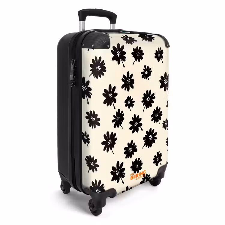Madeliefjes - Grafisch - Zwart - Beige NBS - Handbagage koffer - Volwassenen Unisex middel -productfoto_3d