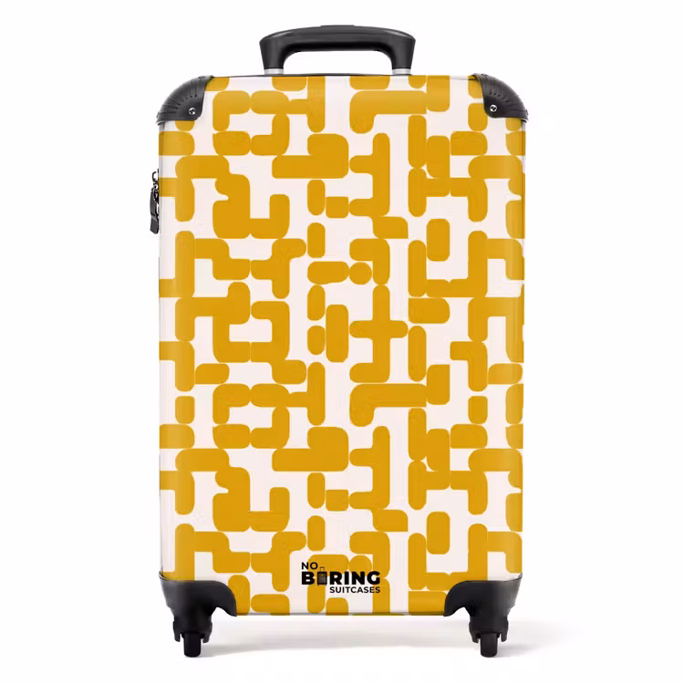 Geel - Beige - Patroon NBS - Handbagage koffer - Volwassenen Unisex middel -productfoto_recht