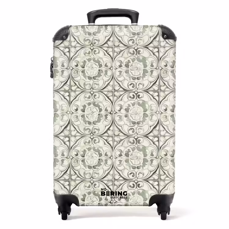 Krulornament - Tegel - Groen NBS - Handbagage koffer - Volwassenen Unisex middel -productfoto_recht
