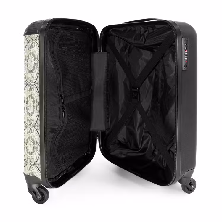 Krulornament - Tegel - Groen NBS - Handbagage koffer - Volwassenen Unisex middel -binnenkant