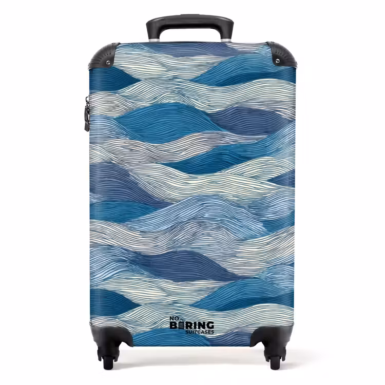 Koffer - Gemustert – Blau – Weiß – Gewellt – Gestreift - Getekend - Blauw - Wit - Golvend - Streepjes NBS - Handbagage koffer - Volwassenen Unisex middel