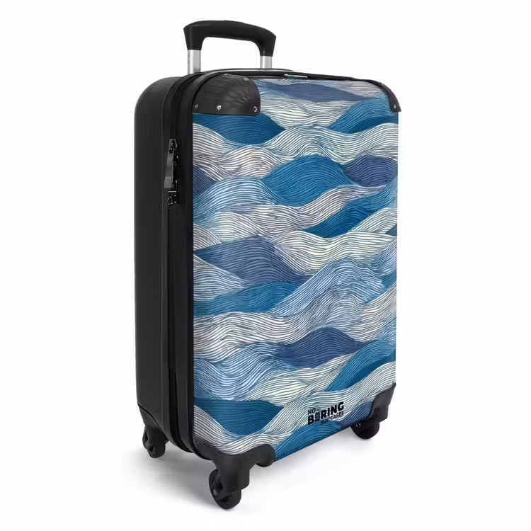Koffer - Gemustert – Blau – Weiß – Gewellt – Gestreift - Getekend - Blauw - Wit - Golvend - Streepjes NBS - Handbagage koffer - Volwassenen Unisex middel