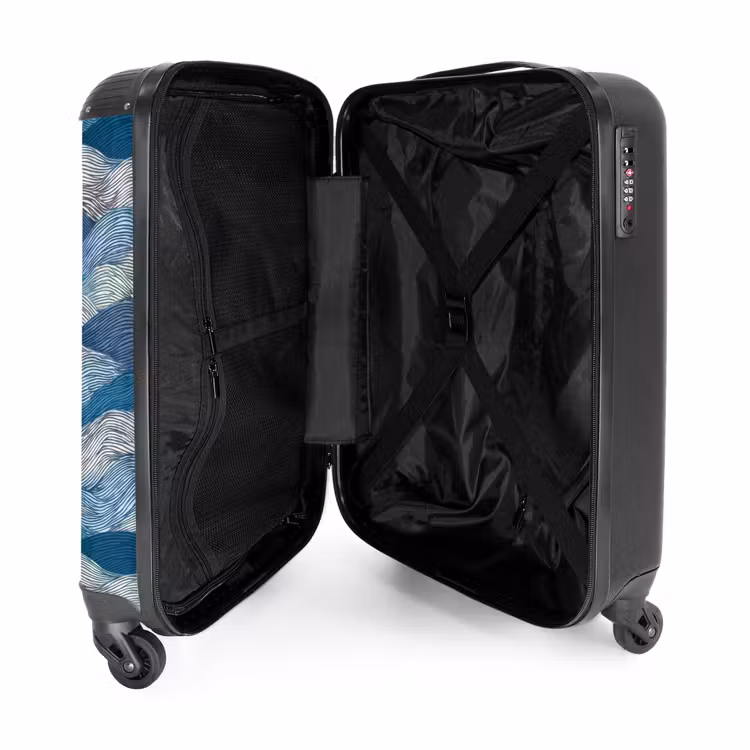 Koffer - Gemustert – Blau – Weiß – Gewellt – Gestreift - Getekend - Blauw - Wit - Golvend - Streepjes NBS - Handbagage koffer - Volwassenen Unisex middel