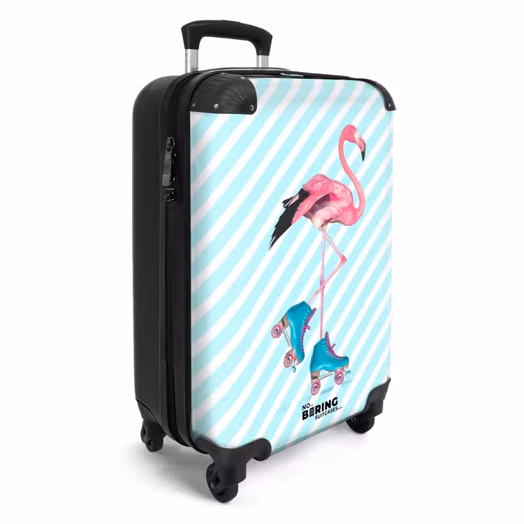 Gestreepte flamingo op rolschaatsen NBS - Handbagage koffer - Unisex middel -productfoto_3d