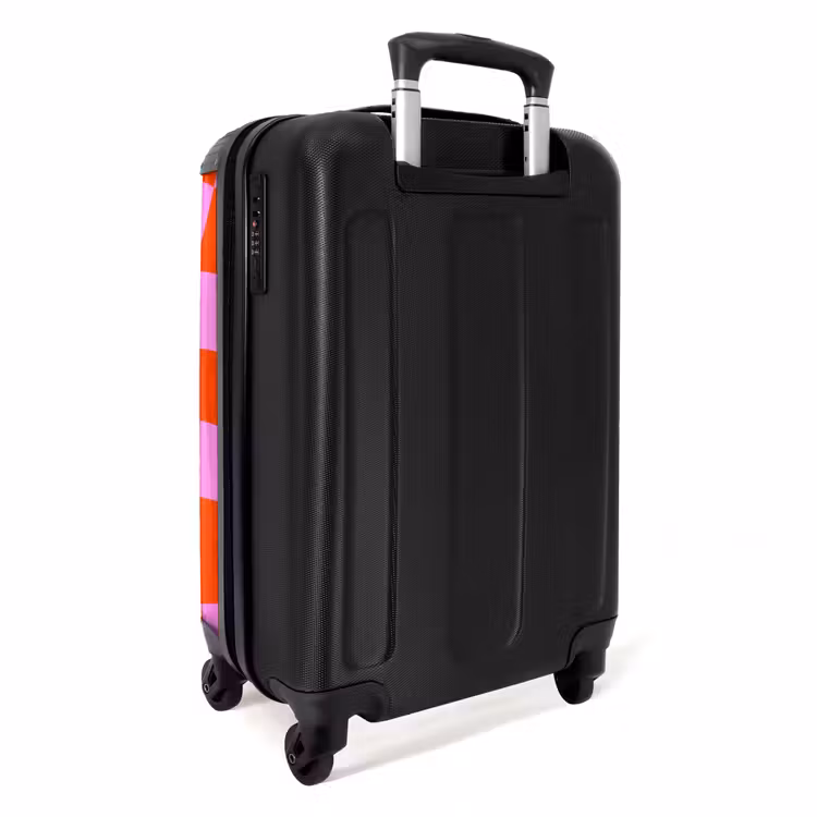 Golvend dambordpatroon in rood en roze NBS - Handbagage koffer - Kinderen Unisex middel -achterkant