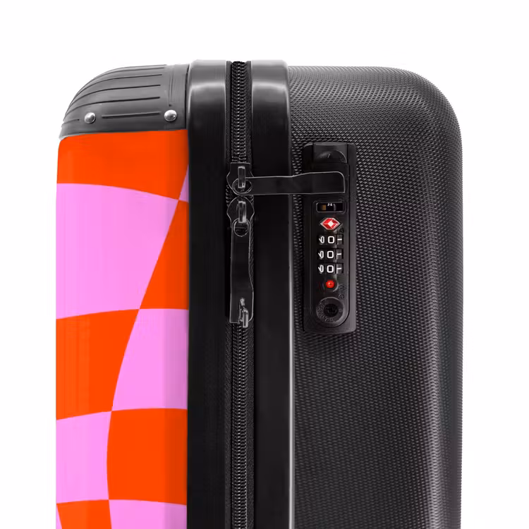 Golvend dambordpatroon in rood en roze NBS - Handbagage koffer - Kinderen Unisex middel -slot