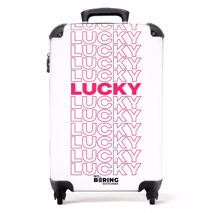 Lucky - Roze - Patroon NBS - Handbagage koffer - Volwassenen Unisex middel -productfoto_recht