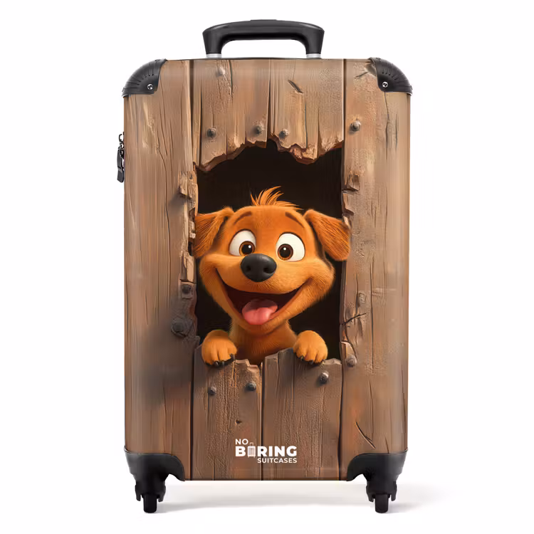Vrolijke hond kijkt door kapot houten hek NBS - Handbagage koffer - Kinderen Unisex middel -productfoto_recht