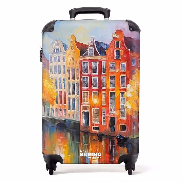 Grachtenpanden - Kunst - Schilderij - Amsterdam NBS - Handbagage koffer - Unisex middel -productfoto_recht