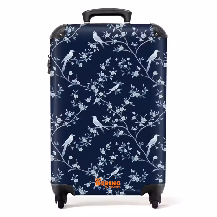Grafisch - Bloesemtak - Blauw NBS - Handbagage koffer - Volwassenen Unisex middel -productfoto_recht