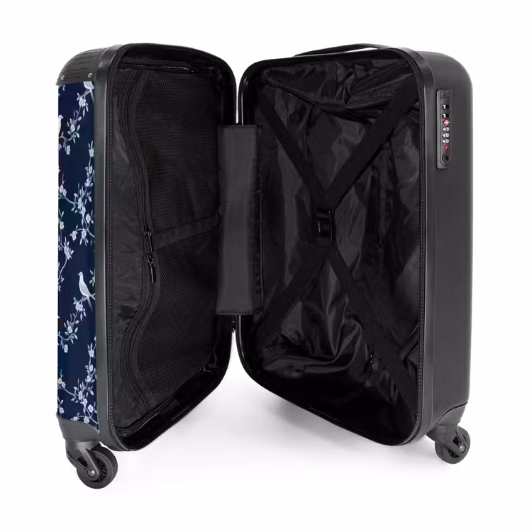 Grafisch - Bloesemtak - Blauw NBS - Handbagage koffer - Volwassenen Unisex middel -binnenkant