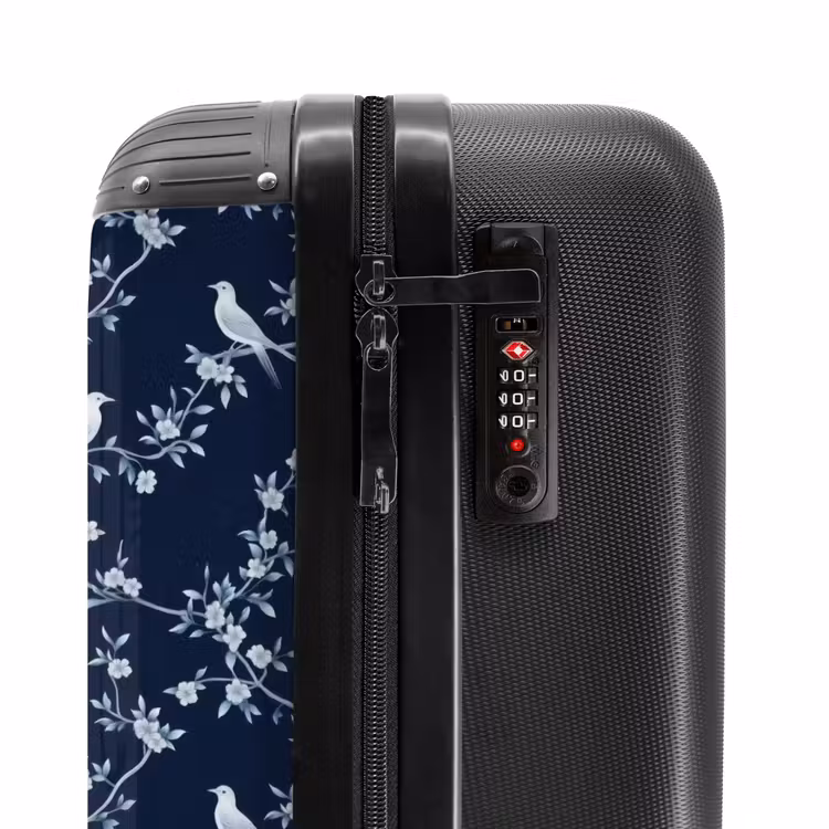 Grafisch - Bloesemtak - Blauw NBS - Handbagage koffer - Volwassenen Unisex middel -slot