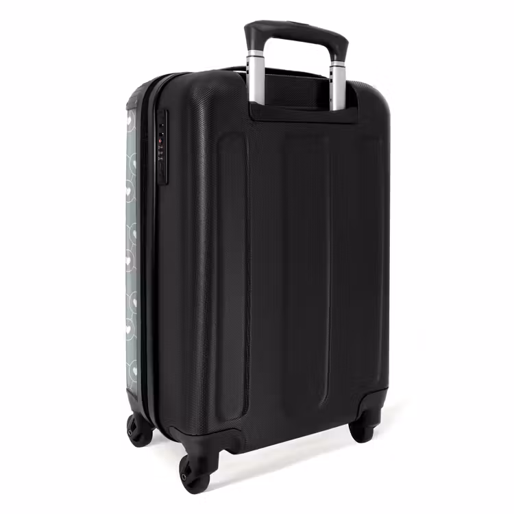 Grijsgroene achtergrond met witte hartjes NBS - Handbagage koffer - Volwassenen Unisex middel -achterkant