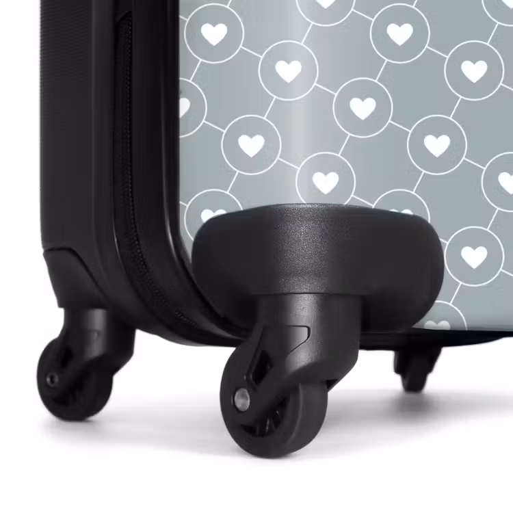 Grijsgroene achtergrond met witte hartjes NBS - Handbagage koffer - Volwassenen Unisex middel -wiel