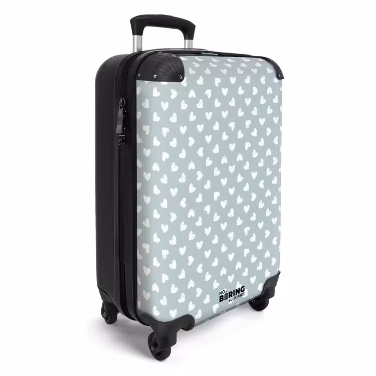 Grijsgroene achtergrond met witte hartjes NBS - Handbagage koffer - Volwassenen Unisex middel -productfoto_3d