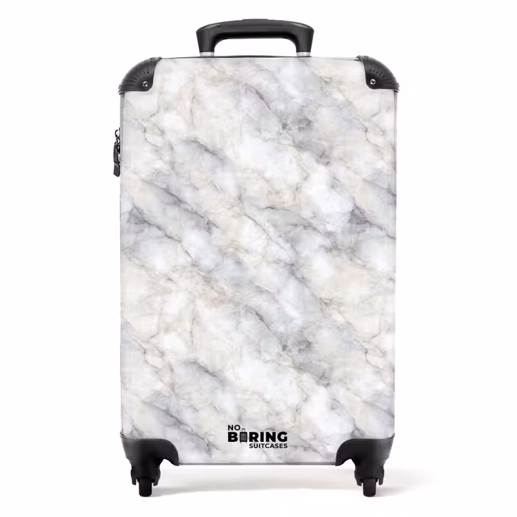 Grijs - Marmer - Gedetailleerd NBS - Handbagage koffer - Volwassenen Unisex middel -productfoto_recht