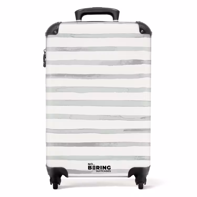Grijze aquarelstrepen op wit NBS - Handbagage koffer - Volwassenen Unisex middel -productfoto_recht