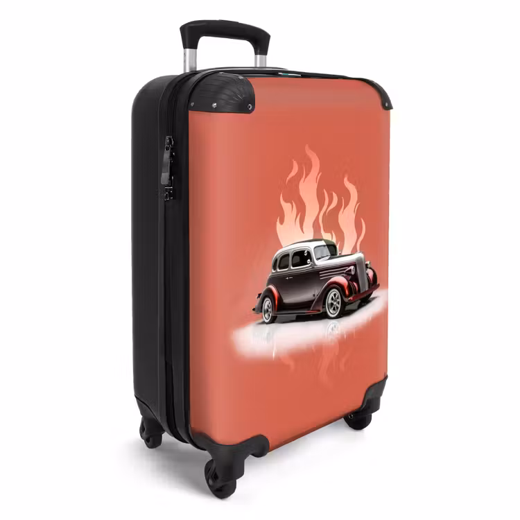 Grijze auto met roze vlammen NBS - Handbagage koffer - Unisex middel -productfoto_3d