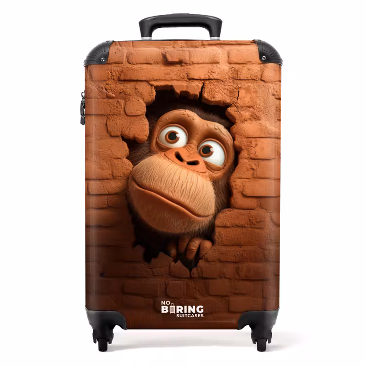 Aap met grote ogen kijkt door gat in bakstenen muur NBS - Handbagage koffer - Kinderen Unisex middel -productfoto_recht