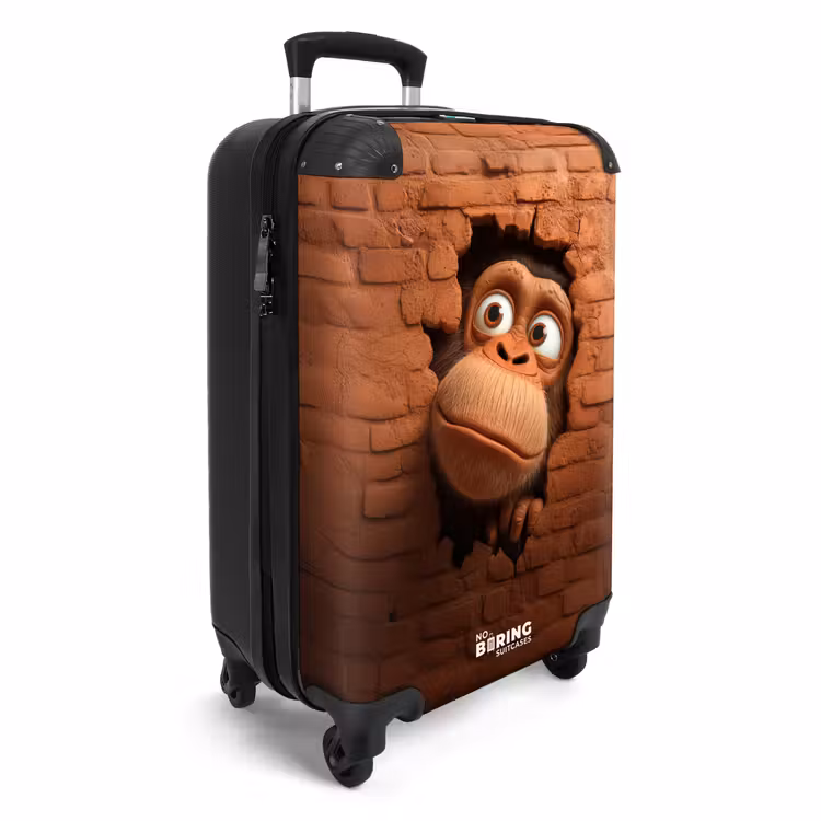 Aap met grote ogen kijkt door gat in bakstenen muur NBS - Handbagage koffer - Kinderen Unisex middel -productfoto_3d