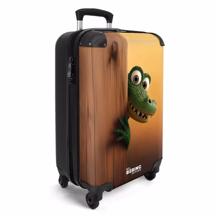 Krokodil met grote ogen achter houten muur NBS - Handbagage koffer - Kinderen Unisex middel -productfoto_3d