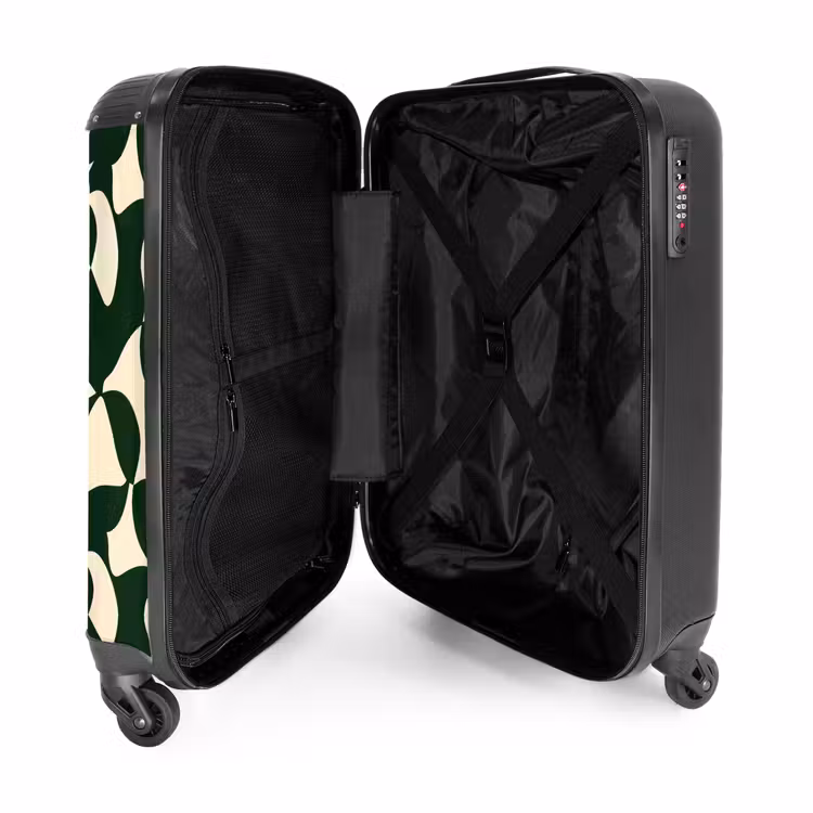Groen - Organische vlakken - Crème NBS - Handbagage koffer - Volwassenen Unisex middel -binnenkant