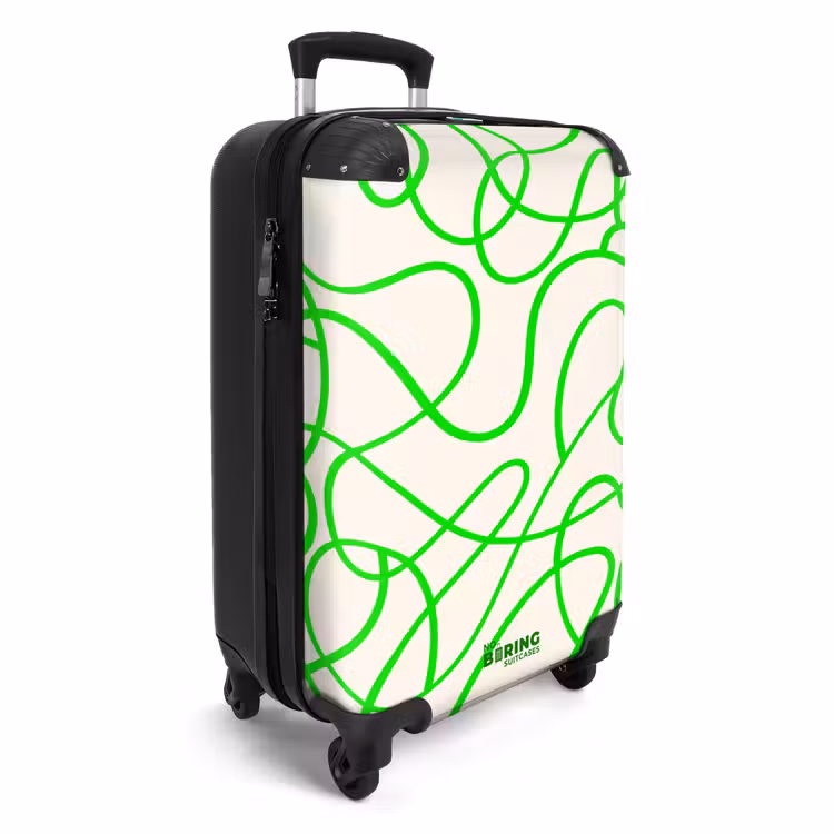 Groene krullijnen op beige NBS - Handbagage koffer - Volwassenen Unisex middel -productfoto_3d