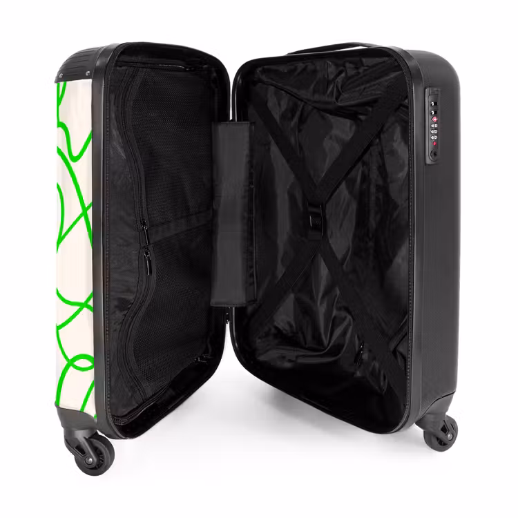 Groene krullijnen op beige NBS - Handbagage koffer - Volwassenen Unisex middel -binnenkant