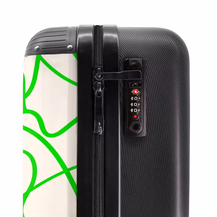 Groene krullijnen op beige NBS - Handbagage koffer - Volwassenen Unisex middel -slot
