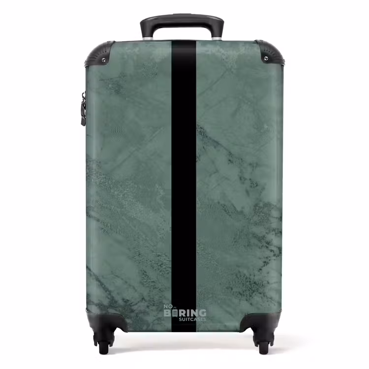 Groene marmerlook met zwarte verticale baan NBS - Handbagage koffer - Volwassenen Unisex middel -productfoto_recht