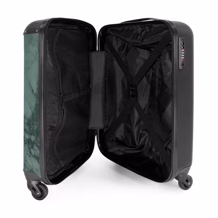 Groene marmerlook met zwarte verticale baan NBS - Handbagage koffer - Volwassenen Unisex middel -binnenkant