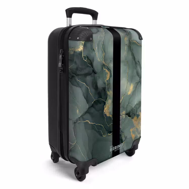 Groene marmerstructuur met gouden accenten NBS - Handbagage koffer - Volwassenen Unisex middel -productfoto_3d