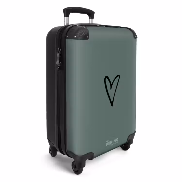 Groene achtergrond met zwart hartje NBS - Handbagage koffer - Volwassenen Unisex middel -productfoto_3d