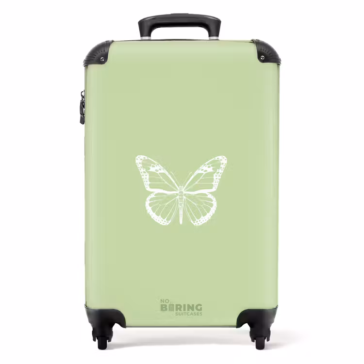 Groene achtergrond met witte vlinder NBS - Handbagage koffer - Unisex middel -productfoto_recht