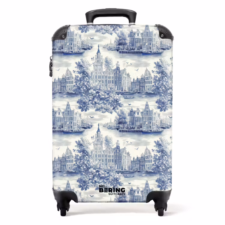 Huizen - Bomen - Water - Vogels - Blauw NBS - Handbagage koffer - Volwassenen Unisex middel -productfoto_recht