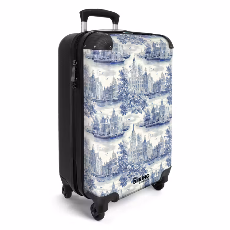 Huizen - Bomen - Water - Vogels - Blauw NBS - Handbagage koffer - Volwassenen Unisex middel -productfoto_3d