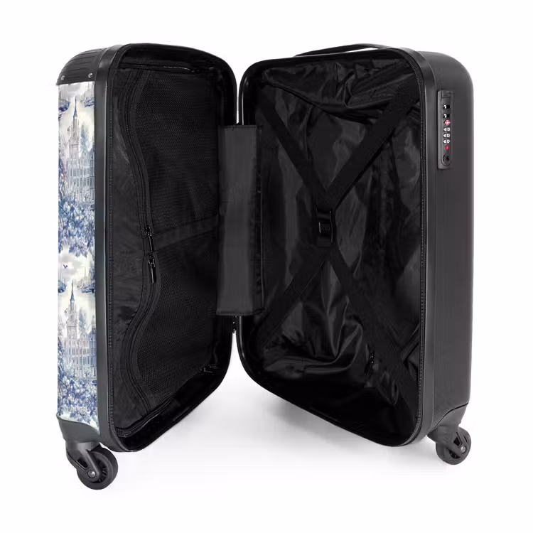 Huizen - Bomen - Water - Vogels - Blauw NBS - Handbagage koffer - Volwassenen Unisex middel -binnenkant