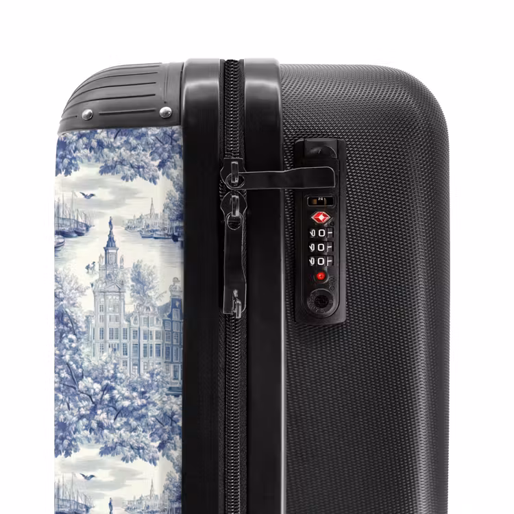 Huizen - Bomen - Water - Vogels - Blauw NBS - Handbagage koffer - Volwassenen Unisex middel -slot