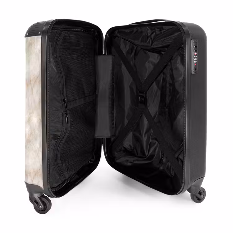 Lichtbeige - Goudbruine Nerven - Marmer NBS - Handbagage koffer - Volwassenen Unisex middel -binnenkant