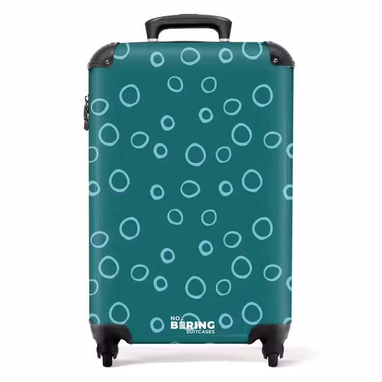 Lichtblauwe cirkels op donkergroene achtergrond NBS - Handbagage koffer - Kinderen Unisex middel -productfoto_recht
