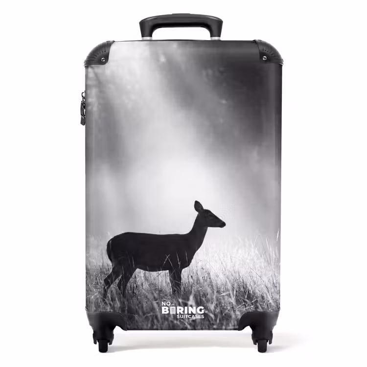 Koffer - Hirsch – Wald – Sonnenstrahlen – Schwarz-Weiß – Natur - Hert - Bos - Zonnestralen - Zwart-wit - Natuur NBS - Handbagage koffer - Volwassenen Unisex middel