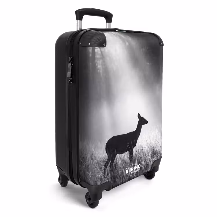 Koffer - Hirsch – Wald – Sonnenstrahlen – Schwarz-Weiß – Natur - Hert - Bos - Zonnestralen - Zwart-wit - Natuur NBS - Handbagage koffer - Volwassenen Unisex middel