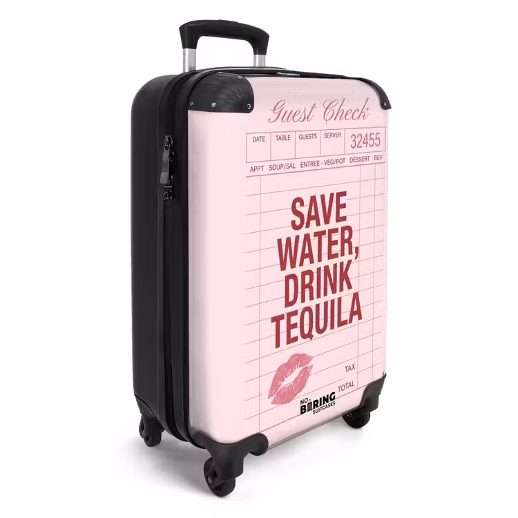 Koffer - Humor – Alkohol – Text – Rosa - Humor - Drank - Tekst - Roze NBS - Handbagage koffer - Vrouwen middel