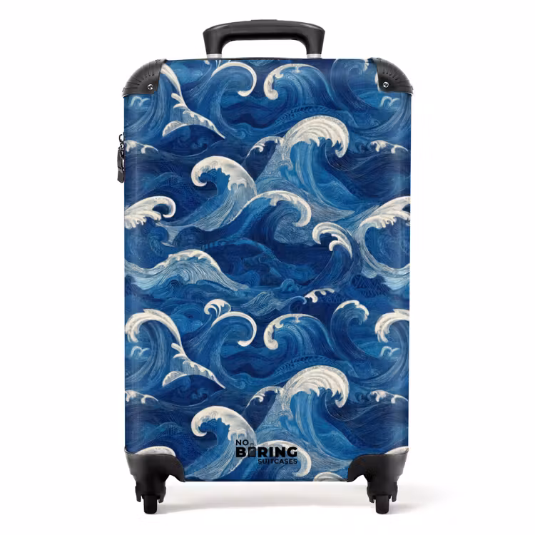 Koffer - Japanisch – Ozean – Wellen – Blau - Japans - Oceaan - Golven - Blauw NBS - Handbagage koffer - Volwassenen Unisex middel