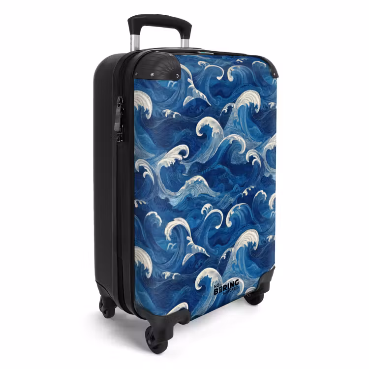 Koffer - Japanisch – Ozean – Wellen – Blau - Japans - Oceaan - Golven - Blauw NBS - Handbagage koffer - Volwassenen Unisex middel