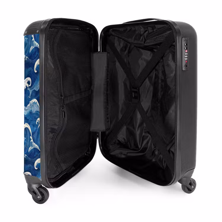 Koffer - Japanisch – Ozean – Wellen – Blau - Japans - Oceaan - Golven - Blauw NBS - Handbagage koffer - Volwassenen Unisex middel