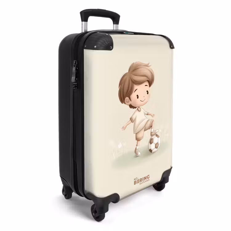 Jongen met een voetbal in bruine tinten NBS - Handbagage koffer - Volwassenen Unisex middel -productfoto_3d